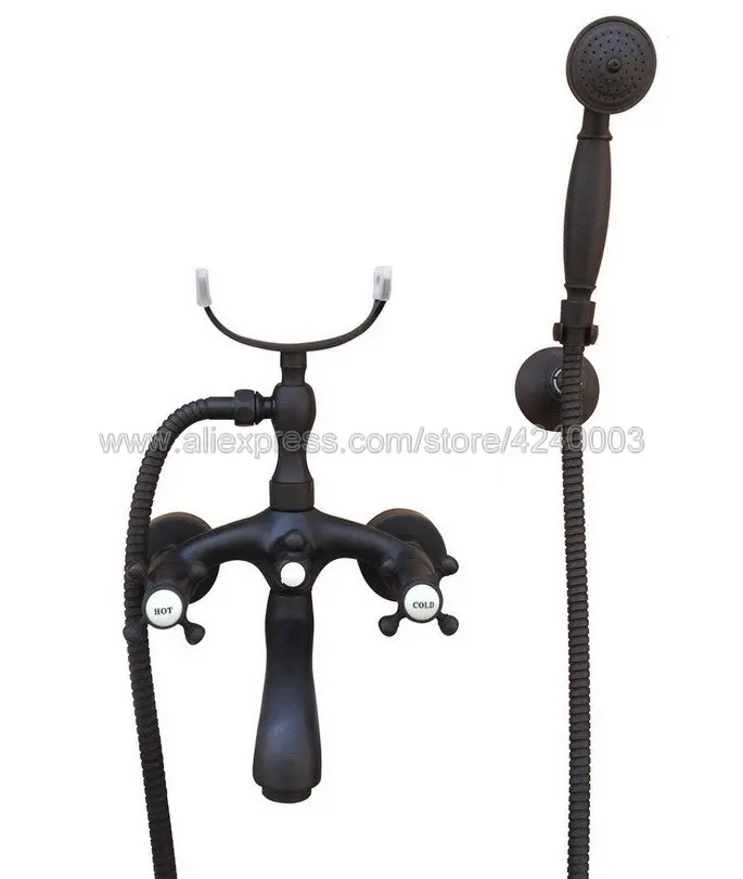 

Oil Rubbed Bronze Wall Mount Bathtub Bathroom Faucet Telephone Style Mixer Faucet Tap with Dual Handle Handshower Ktf567