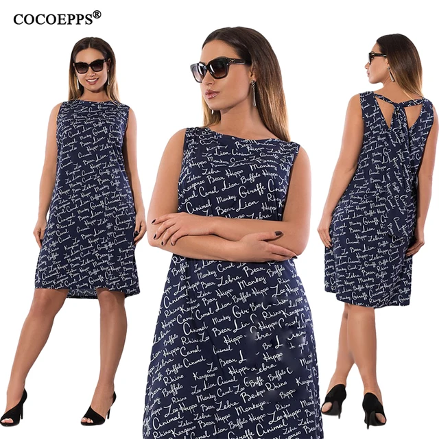 2017 New Summer Fashion Plus Size Women Dress Letter Print Femme Blackless Dresses Big Size Girls Sleeveless Casual Vestidos 6XL 1