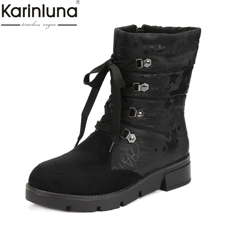 

Karinluna Brand Design Big Size 36-41 Zip Up Ankle Boots Woman Shoes Add Fur Chunky Heels Winter Shoes Woman Boots Female