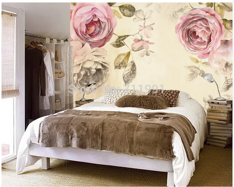 

Бесплатная доставка пользовательский 3 d Современная Настенная ностальгическая Роза гостиная диван спальня ТВ установка Настенные обои