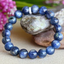 Скидок Синий Кианит Кристалл Мужской стрейч отделка браслет с круглыми бусинами 10 мм