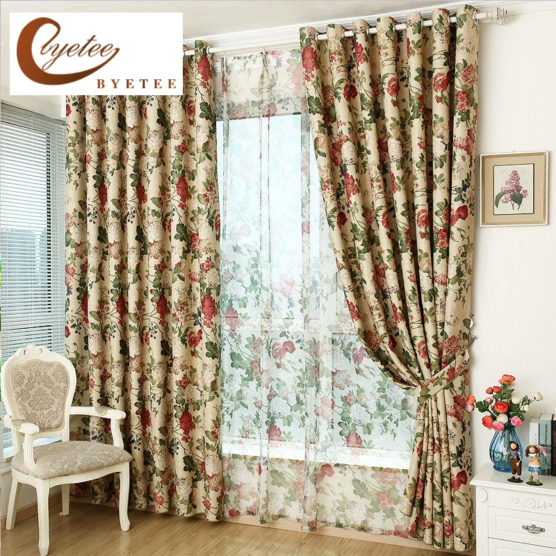 

[byetee] Shaded Kitchen Curtains Doors For Pastoral Living Room Bedroom Custom Window Curtain Fabrics luxury Blackout Drapes
