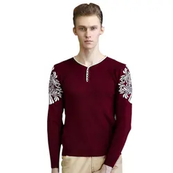 Модный принт пуловер Для мужчин V шеи свитер пуговицы Для мужчин рубашка с длинными рукавами Для мужчин Свитера повседневные платья