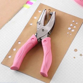 Hand Held 1 Hole Metal Paper Punch Single Heart Shape Hole For Greeting Cards Scrapbook Notbook Puncher Hand Tool With Pink Grip