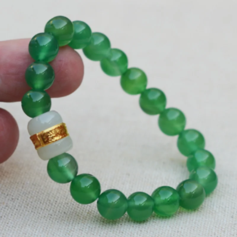 

8mm/10mm/12mm Round Beads Bracelets Natural White Hetian Jades Gold Bracelets Chalcedony Bangles Women Fashion Jewerly