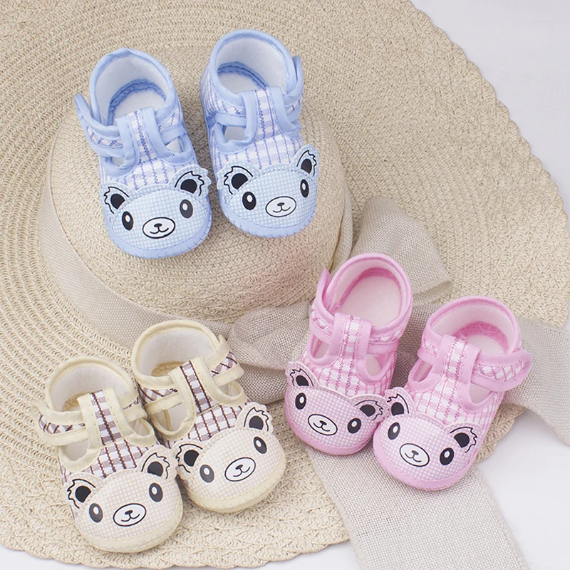 

OKLADY 2019 Cartoon Newborn Baby Shoes Cotton Little Bear Plaid First Walker Toddler Shoes For Boys Girls Non Slip Infant Shoes