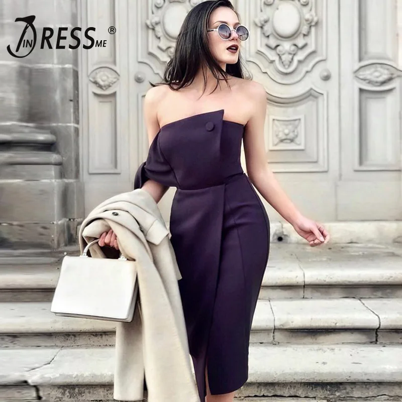 

INDRESSME White Women Dress Bodycon Strapless Off shoulder Dress Sexy Club Party 2019 New Arrivals vestidos Bow Lace Up Dress