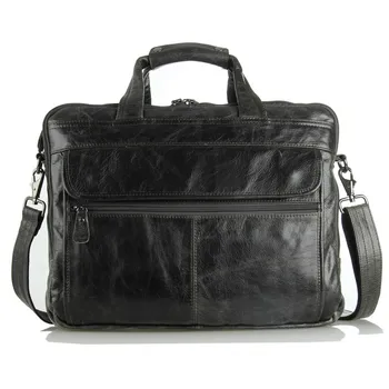 

Nesitu Vintage Grey Genuine Leather Briefcase Office Work Men Messenger Bags Business Travel 14'' 15.6" Laptop Portfolio M7146