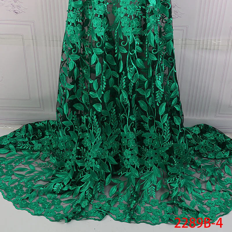 

African Mesh Lace Fabric with Beads Latest Green Net Lace Fabric 2019 High Quality Nigerian Tulle Lace Fabric for Dress APW2289B