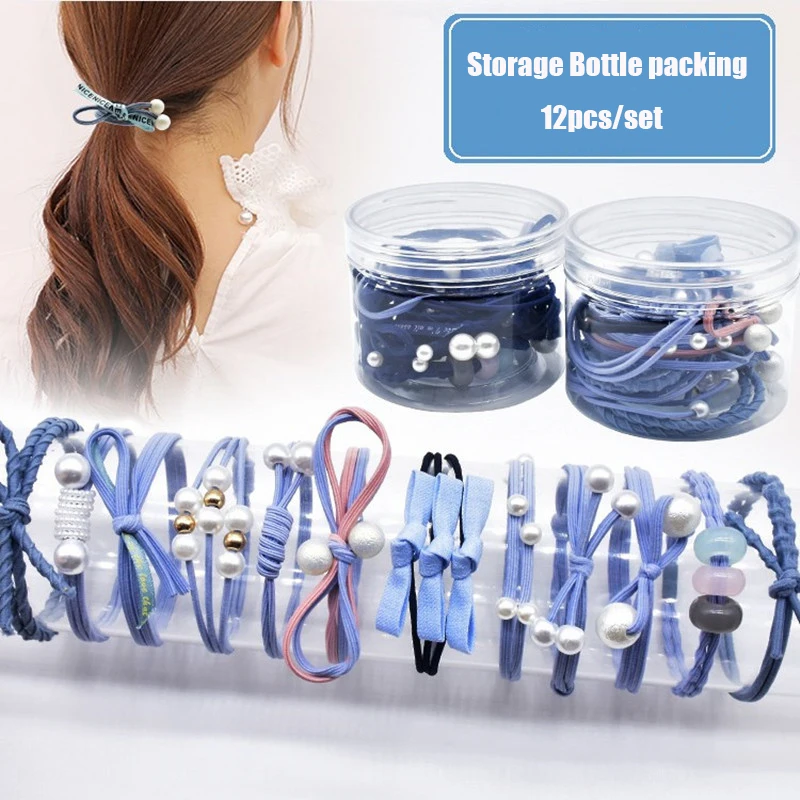 

12pcs/set Plastic Storage Bottle Packing Female Hair Accessories Elastic Hair Bands Scrunchie Ponytail Holder Hair Ties