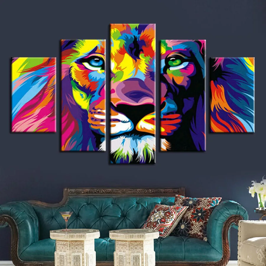 

5 Panels Canvas Prints Framed 5 Panels Modern Animal Lion king canvas painting poster home decor wall art for living room