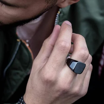 

Mens Womens Pinky Ring Stainless Steel Band Big Rings Silver-color Black Signet Polished Biker Bague Party Jewelry Anillos