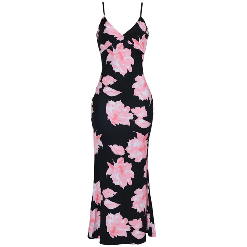 

Plus size Spaghetti Strap print summer beach tunic floral maxi dresses women sexy v neck backless flower long Bohemian vestidos
