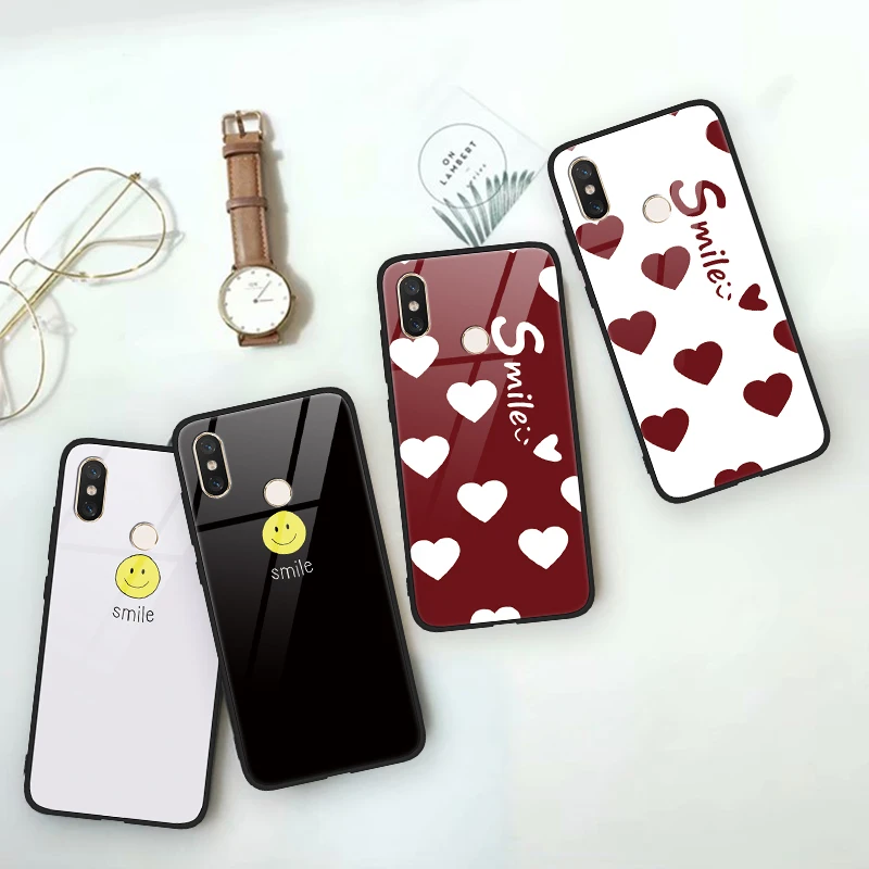 

Couple Tempered Glass Case For Xiaomi Redmi Note 6 5 S2 Pro Plus Love Smile Case For Xiaomi Mi 8 Lite Mix 2 2S A2 5 5S A2 6X 6