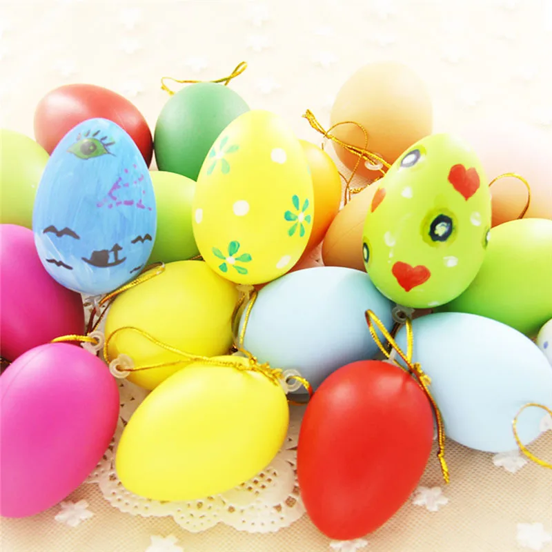 

20Pcs/Set Easter Eggs DIY Colorful Artificial Easter Decor Eggs Hanging Children Easter Egg Toys With Hanging Sling 2 Options
