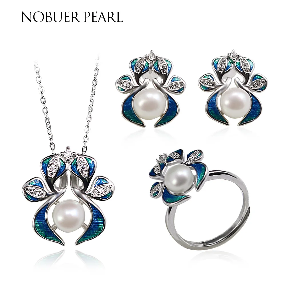

Nobuer Trendy S925 Silver Handmade Natural Freshwater Pearl Jewelry Sets Pearl Necklace And Pearl Earring and Pearl Ring