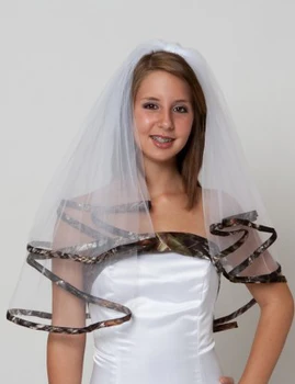

wedding camo edge trimmed 2 layers bridal veils short