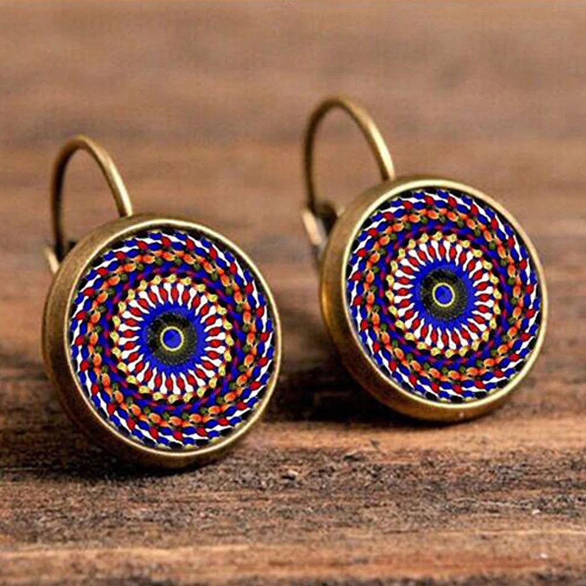 Vintage Colorful Round Flower Ear Stud Classical Retro Ethnic Stylish Earrings Unique Charming Women Jewelry Chic Accessories
