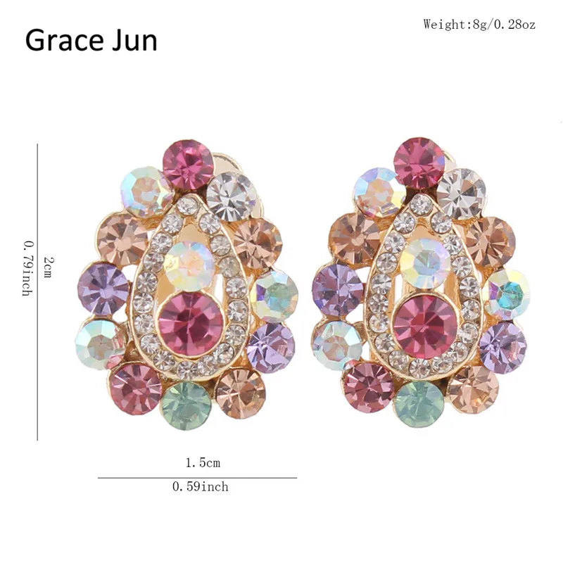 Grace Jun Multicolor Rhinestone Crystal Water Drop Shape Clip on Earrings Without Piercing for Girls Ear Clip ear clip earrings clip earrings ear clip