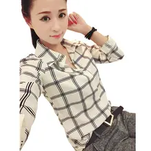 New Women s Chiffon Tops Long Sleeves Printed Check Shirts Plaid Shirts Plus Size