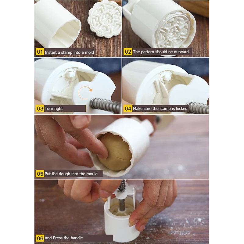 JX-LCLYL DIY 50g Moon Cake Mold W/6 Stamps Mid Autumn Festival Decoration Press