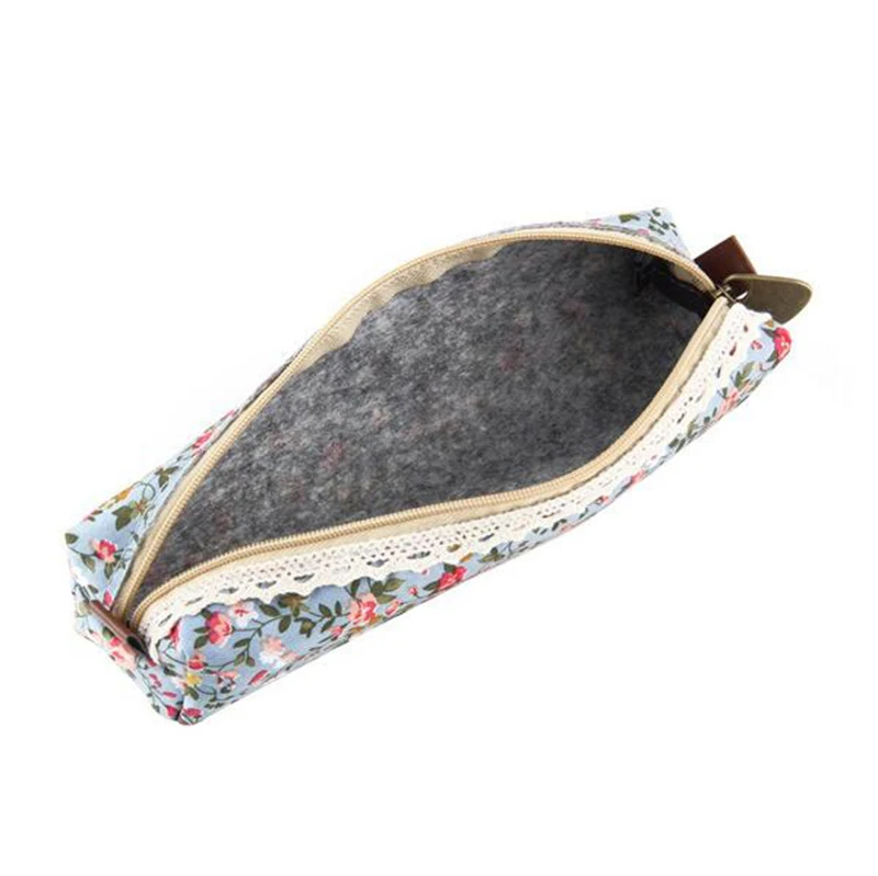 Fashion Mini Retro Flower Floral Lace Pencil Shape Pen Bag Make Up Bag Zipper Pouch Purse 1 Pcs Pencil Cases Pen Storage Bag