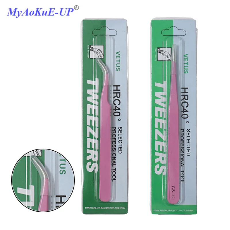 

5pcs Pink Tweezers For Grafted Lashes Eyelash Tweezers Stainless Steel Anti-static Eyelash Extension Makeup Tools