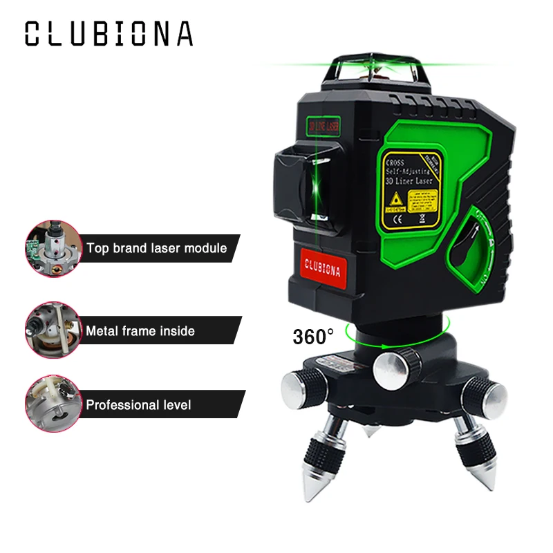 

CLUBIONA 3D 12 line Laser Level Self-Leveling 360 Horizontal And Vertical Cross Super Powerful green Laser Beam Line