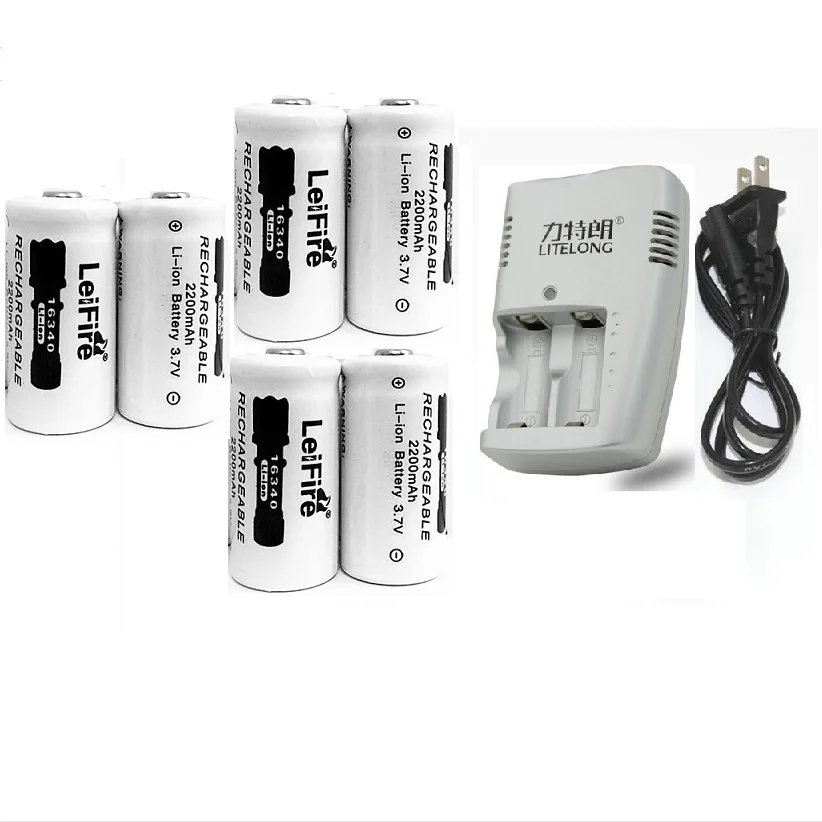 

6pcs 3.7v 2200mAh CR123A rechargeable lithium battery+ 16340 charger