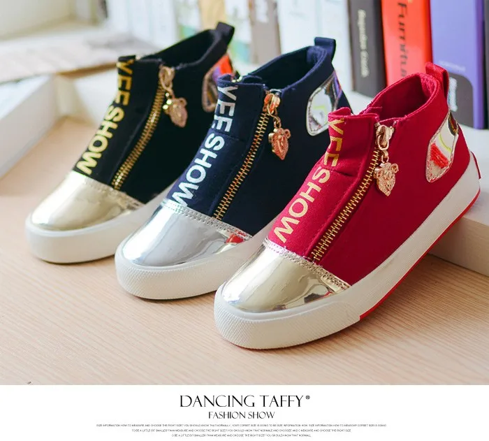 New Metal Sheep Zip Kids Shoes 2016 High Solid Canvas Children Shoes Spring Autumn Rubber Cotton Fabric Baby Boy Girl Sneaker 440 (1)