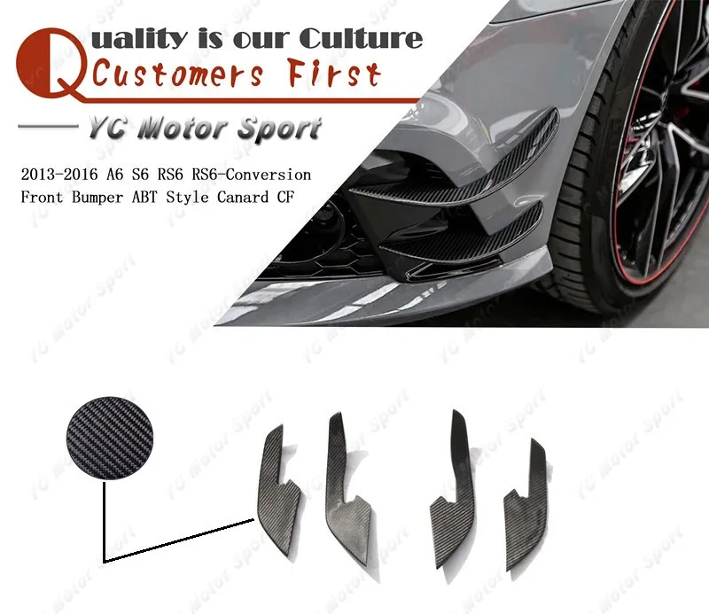 

Car Accessories Carbon Fiber Canards 4pcs Fit For 2013-2016 A6 S6 RS6-Conversion Front Bumper A Style Canards