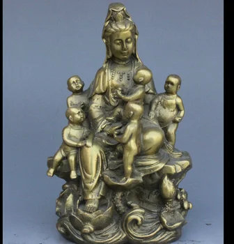 

zhmui88006397<<++China Bronze Buddhism Pray 5 Kid Child Lotus Kwan-Yin Guan Yin Goddess Statue