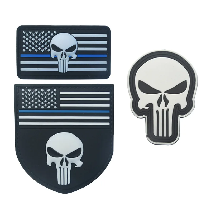 3 PCS SKULL FLAG TACTICAL US USA ARMY MORALE 3D PVC RUBBER PATCH BADGE 