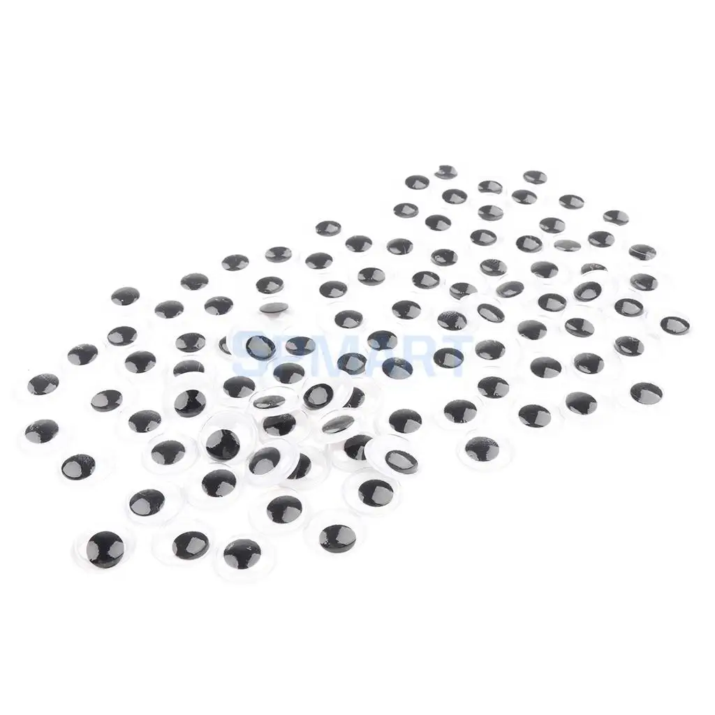 100 Pieces Black Mixed Wiggle Googly Eyes with Self-adhesive DIY Scrapbooking Crafts Toy DIY Animal Doll 8MM
