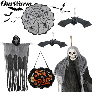 

Ourwarm Halloween Scary Party Props Hanging Ghost Black Bat Spider Tablecloth Halloween Hanging Decoration For Haunted House