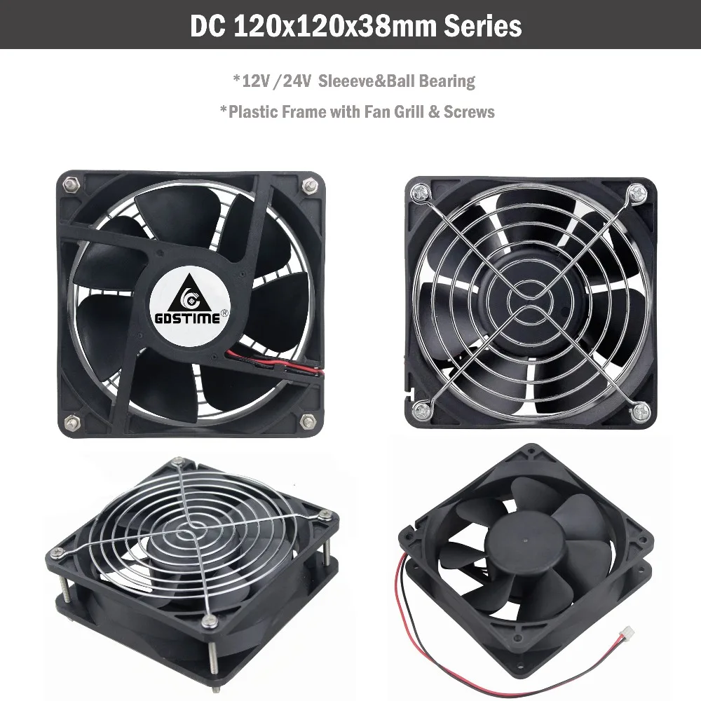 Gdstime 120mm 12CM 12038 Cooling Fan 120mm x 120mm x 38mm Computer Case Fan 12V 24V 48V 110V 115V 220V 240V Ball Cooling Cooler