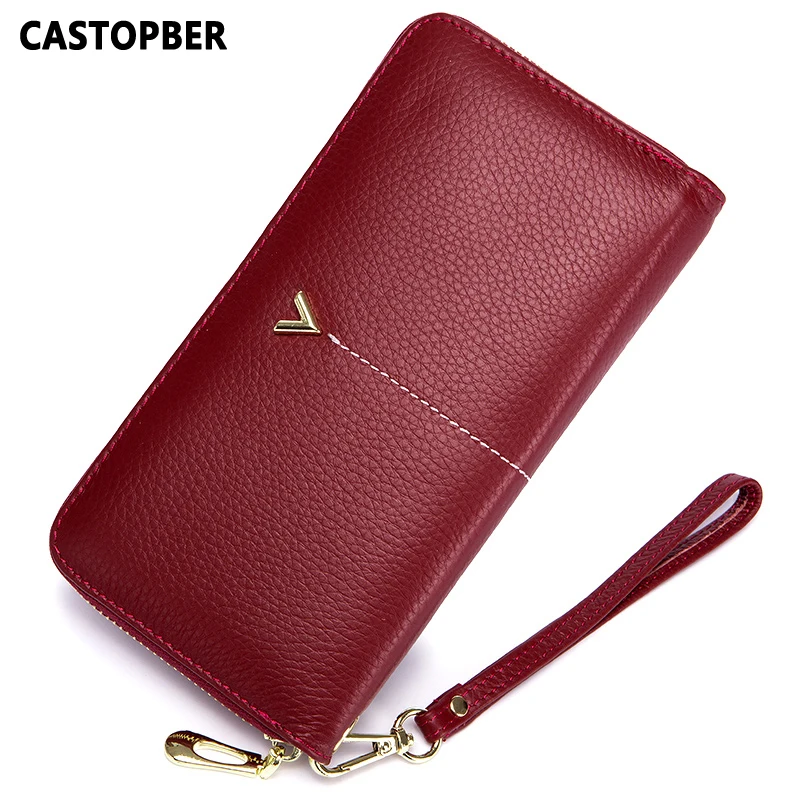 

Designer Fashion Brand Cowhide Genuine Leather Women Day Clutch Wallets Luxury Ladies Long Zipper Ladies Wallet Purse Female Bag