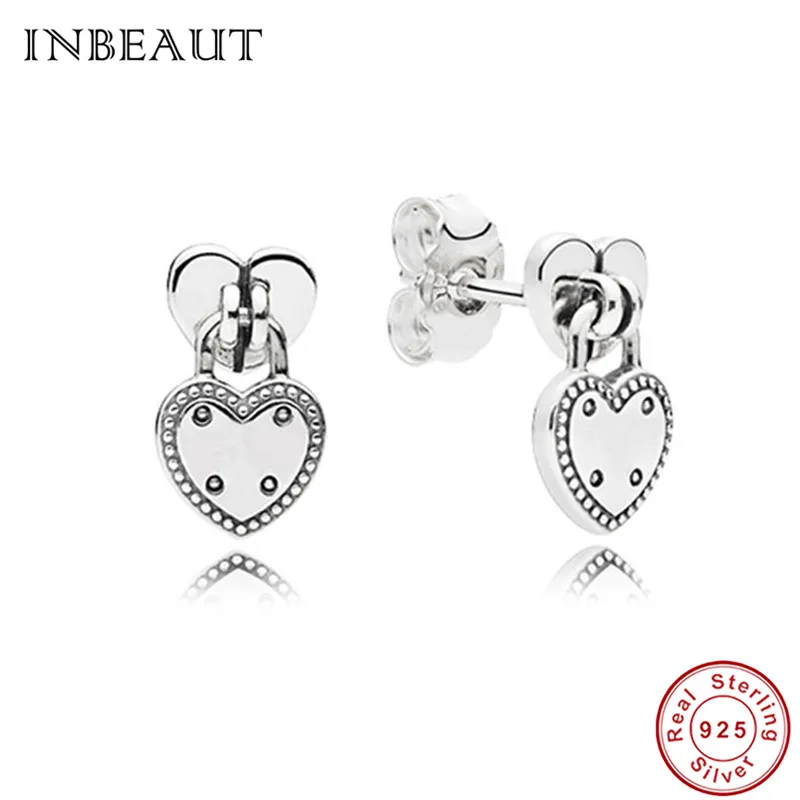 

Cute Minnie Heart Earrings 925 Sterling Silver Double Romantic Forever Love Lock Stud Earrings for Women Fashion S925 Jewelry