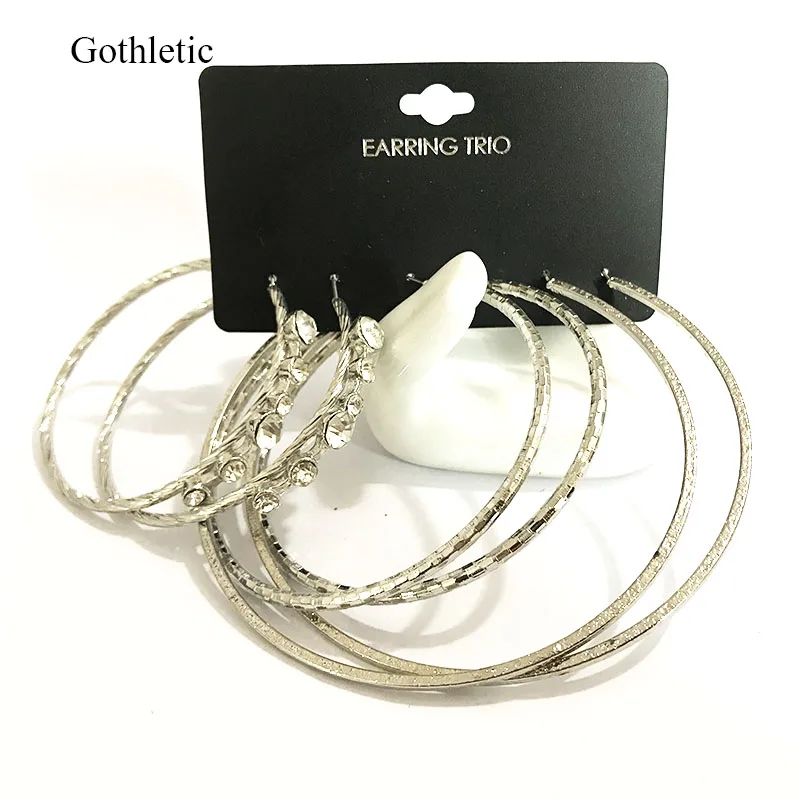 Женские серьги-кольца Gothletic набор из 3 пар сережек с круглым кольцом