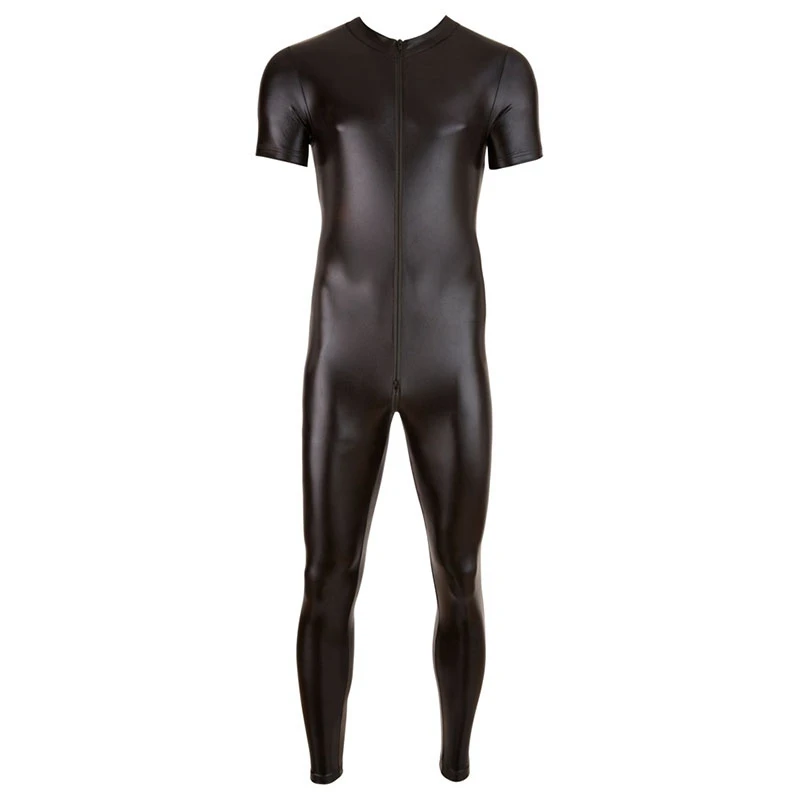 Men Sexy wetlook Faux Leather Catsuit PVC Latex Bodysuit Gay Zipper Open Crotch Clubwear fetish hot erotic Pole Dance Lingerie