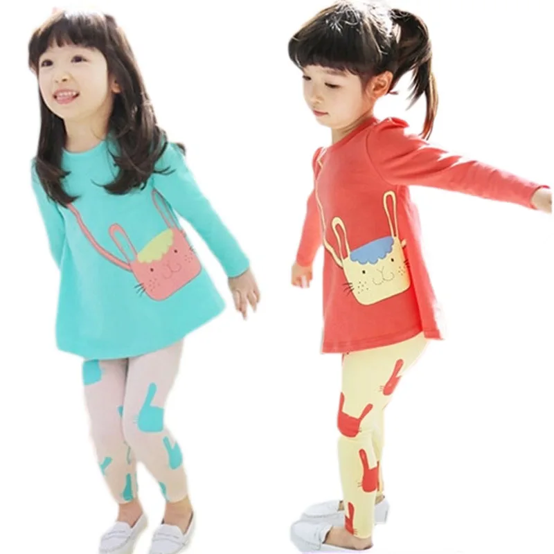 

2019Spring and Autumn Kids Clothes Baby 2 Piece Set Children Cartoon Cat Pattern Clothing Girls Sportswear Set Girls Clothing4-8
