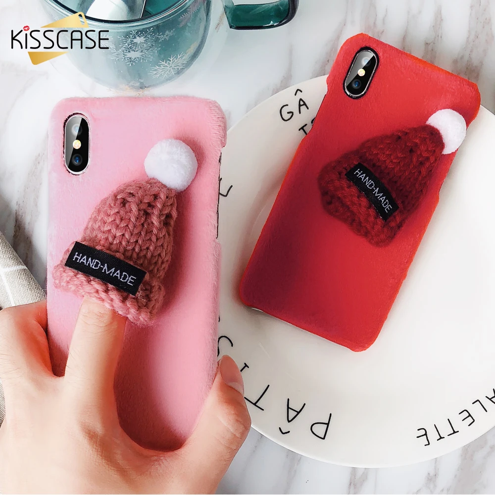 Чехол KISSCASE с плюшевой шляпой для iPhone 11 Pro 7 8 Max милый плюшевый вязаный чехол