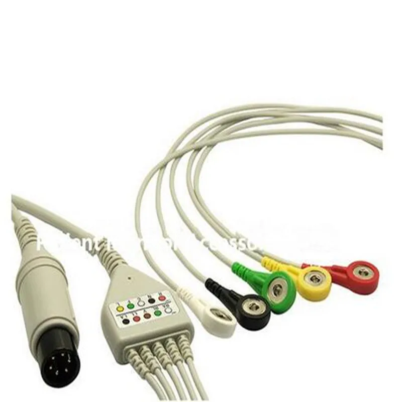 일반 AAMI 원피스 5 리드 ECG 케이블, Mindray PM7000/8000 Edan 환자 모니터, ECG 케이블, 리드 와이어 스냅 엔드 IEC, 6 핀