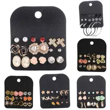 Wholesale Stud Earrings Set Pack 9 Pairs Double Pearl Crystal With Cross Flowers Gold Square Brincos Christams Jewelry