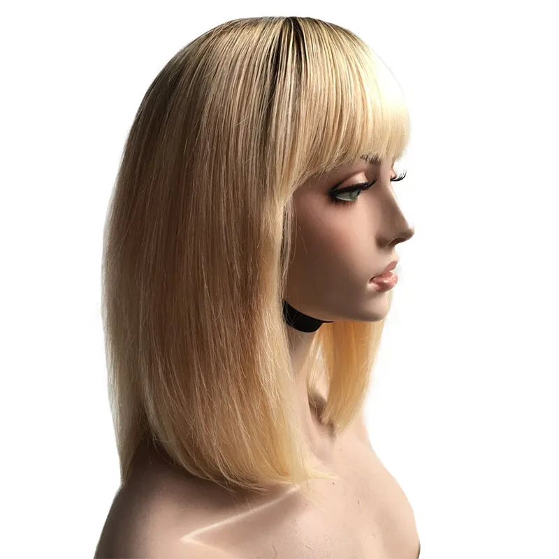Hot Beauty Hair Blonde Straight Short Bob Human Hair Wigs With Front Bangs Double Drawn Brazilian Remy Hair Wigs for Black Women Cheap Wig (8)
