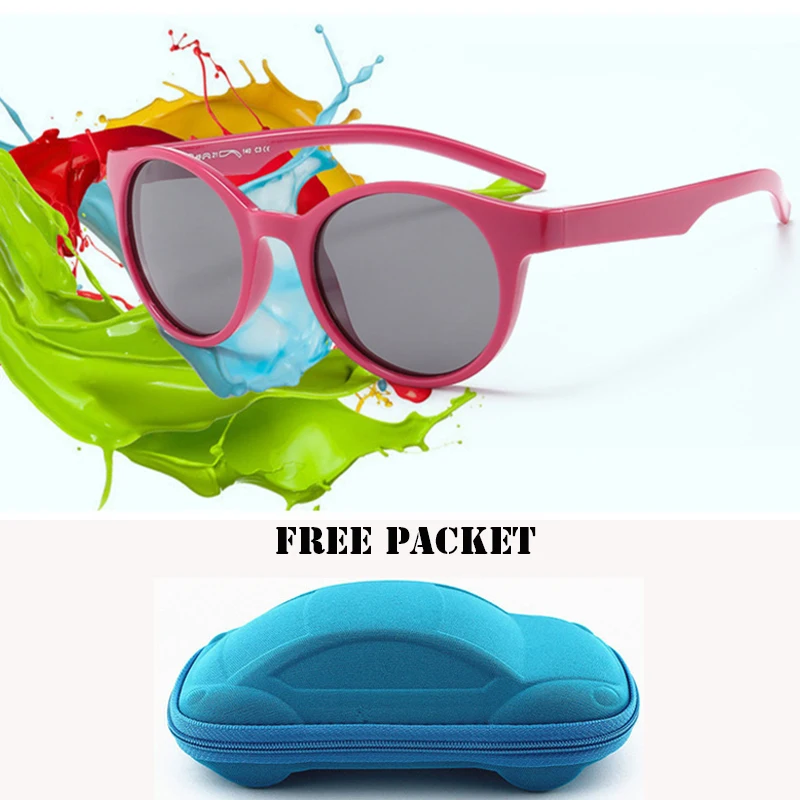 

Mirror Kids Sunglasses with Case Boys Girls Polarized Silicone Safety Sun Glasses Gift For Children Baby UV400 Gafas Oval Round