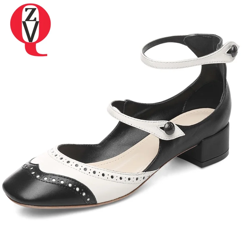 

ZVQ women new style mixec color summer heels shoes square toe sewing buckle shoes 2019 retro style brand heels shoes summer pump
