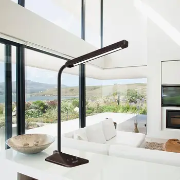 

Wood Grain Desk Lamp 48 PCs Brightness Dimmable Table Light with Touch Sensitive Control Panel, Goose-neck for Reading/Home