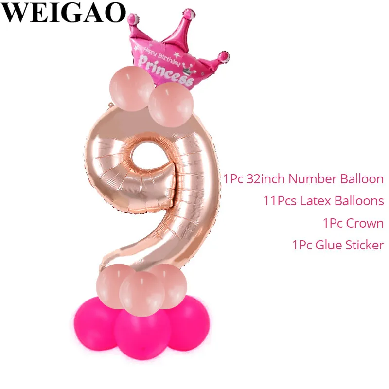 WEIGAO 14 шт воздушные шары в форме цифр номер фольги Воздушные шары воздушный шар на день рождения 1 день рождения декор воздушный шар рисунок DIY шар поставки - Цвет: Pink 9