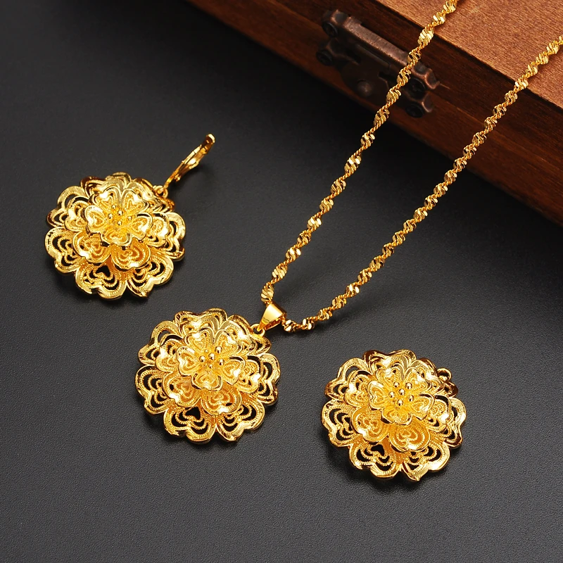 Комплект из колье и серёг с позолотой 24 к|african bride|flower setearrings african |